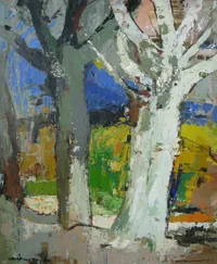 peinture : Les platanes au printemps