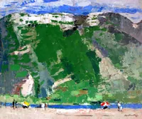 peinture : Lac d'Annecy. Mont Verrier