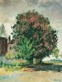 peinture : Le marronnier en fleurs