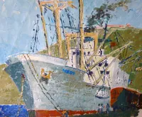 peinture : Fos sur mer. Bateau à quai