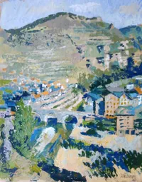 peinture : Pont dans la vallée ardéchoise