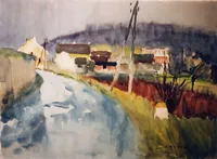 peinture : Route de Daix sous la pluie
