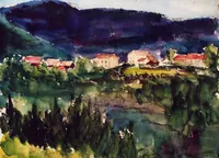 peinture : Village sombre