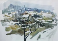 peinture : Fontaine enneigé I