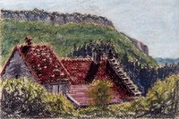 peinture : Maison jurassienne au sapin I