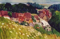 peinture : Village de bord de Seille