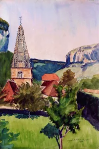 peinture : Le clocher aux Falaises