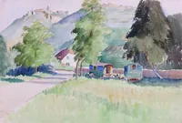 peinture : Roulotte aux Essertines