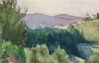peinture : Paysage au village