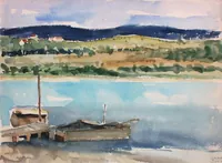 peinture : Lac au ponton I