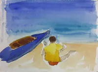 peinture : L'enfant au canot bleu