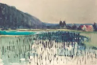 peinture : Lac jurassien aux joncs