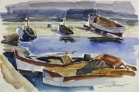 peinture : Bateaux sur la grève