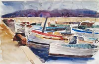 peinture : Voiliers au port de plaisance