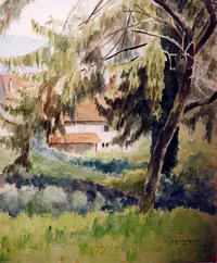 peinture : Maison au sapin