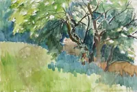 peinture : Bordure de pré en été