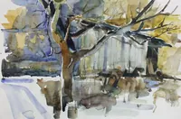 peinture : Arbre à la cabane