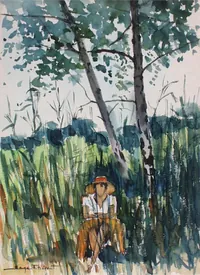 peinture : Pêcheuse