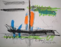 peinture : Bateau sur le lac