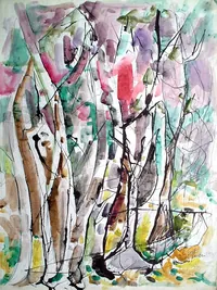 peinture : Dans la forêt