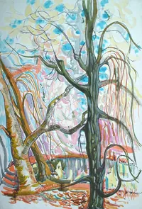 peinture : Les arbres au bord de l'étang