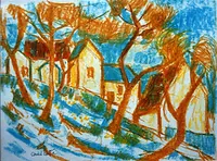 peinture : Village bourguignon en automne