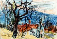 peinture : Village bourguignon en hiver