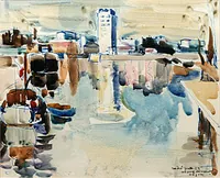 peinture : Le port du canal Dijon n°1