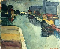 peinture : Dijon. Le port du canal n°4