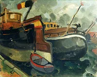 peinture : Bateaux belges sur canal