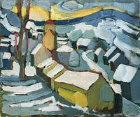 peinture : Village sous la neige