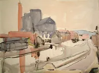 peinture : Dijon. Le port du canal n°5