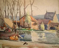 peinture : Dijon. Le port du canal n°7