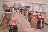 peinture : Dijon. Le port du canal n°9