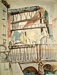 peinture : Mirebeau. L'ancien moulin