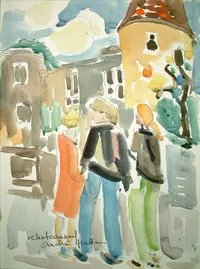 peinture : Visiteurs à Chateauneuf n°3