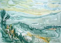 peinture : Lioux. Le Luberon vu du moulin à huile
