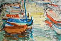 peinture : Cannes. Les barques au vieux port