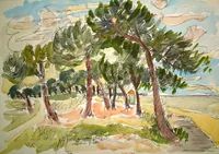 peinture : Les pins sur la plage