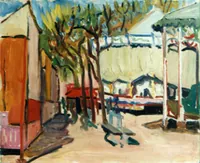 peinture : Après la fête. Place de la Rép
