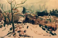peinture : Le village sous la neige