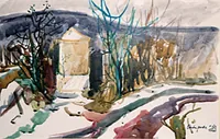 peinture : Neige au colombier