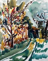 peinture : L'allée des cerisiers n°1