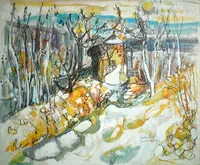 peinture : Le colombier sous la neige n°1