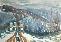 peinture : Le colombier sous la neige n°2