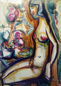 peinture : Nu aux fleurs