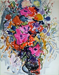 peinture : Bouquet au vase noir