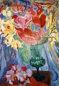 peinture : Bouquet au vase vert n°2