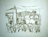 peinture : Village dans les vignes n°1