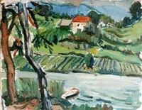 peinture : Maison au bord de l'eau